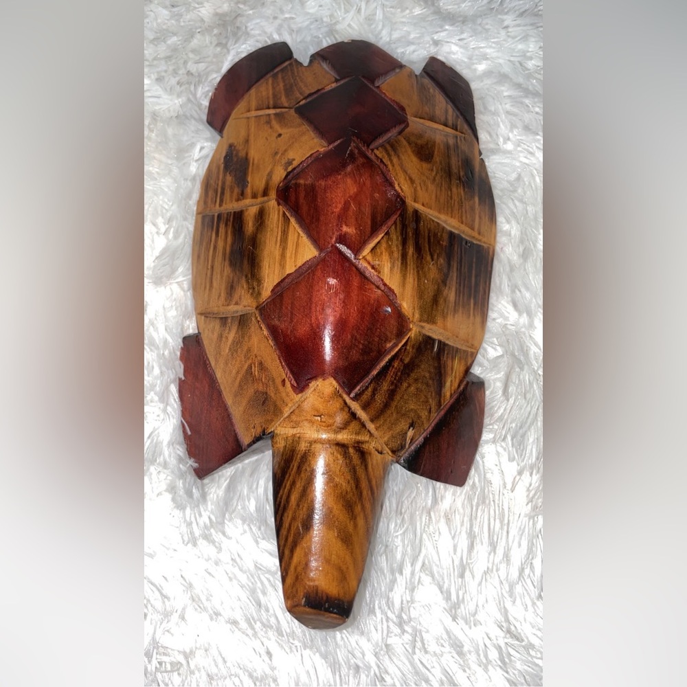 Hand Carved Wooden Turtle Figurine